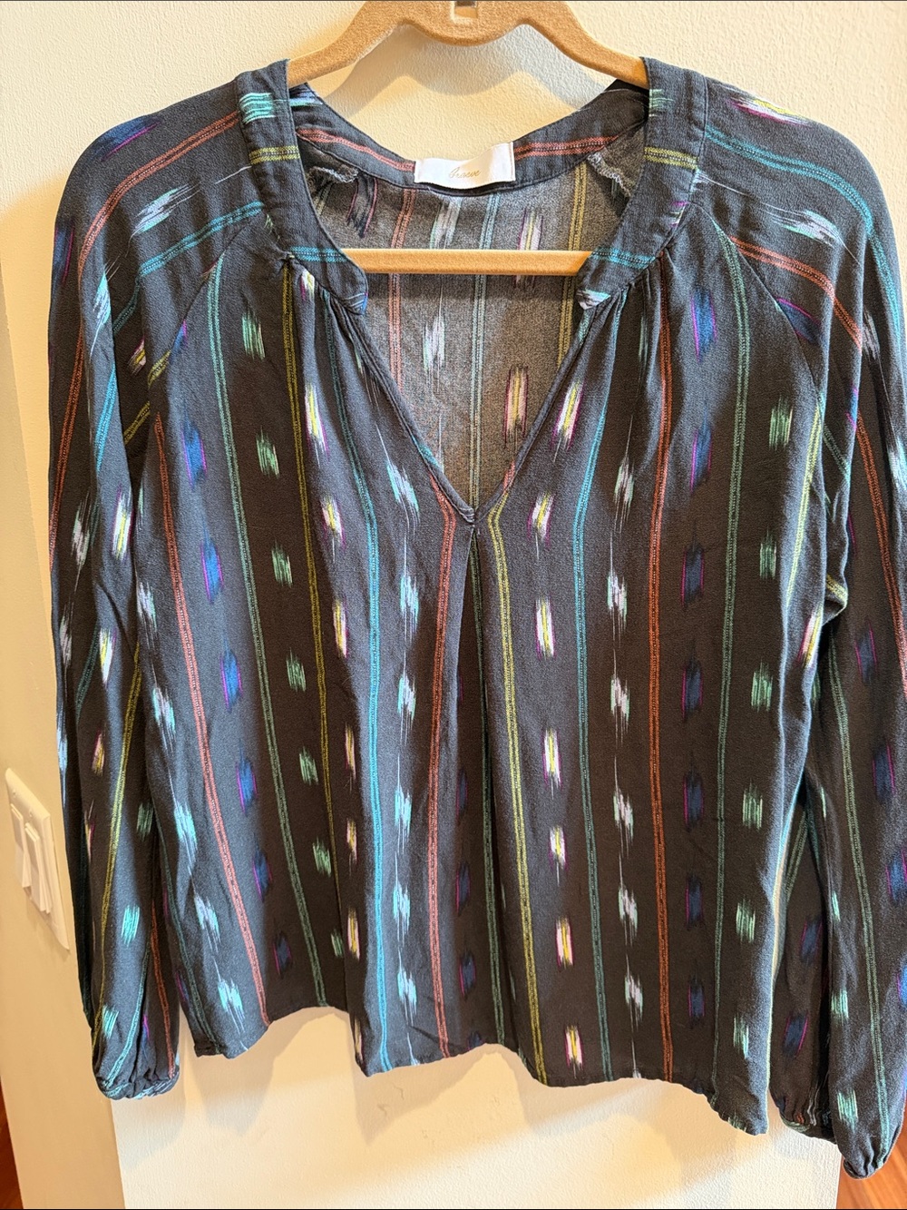 Black Multicolor Striped V-Neck Blouse by Rails